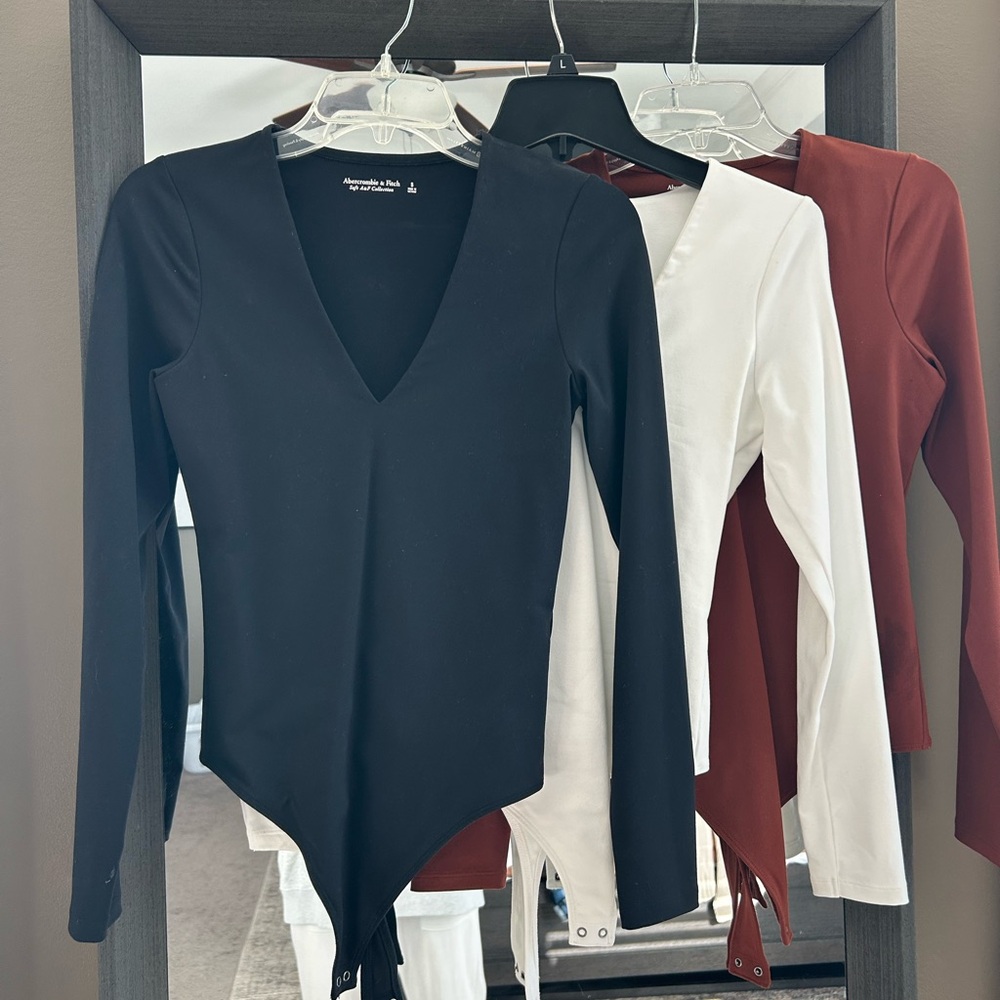 Abercrombie & Fitch Black, White, and Brown V-Neck Bodysuits